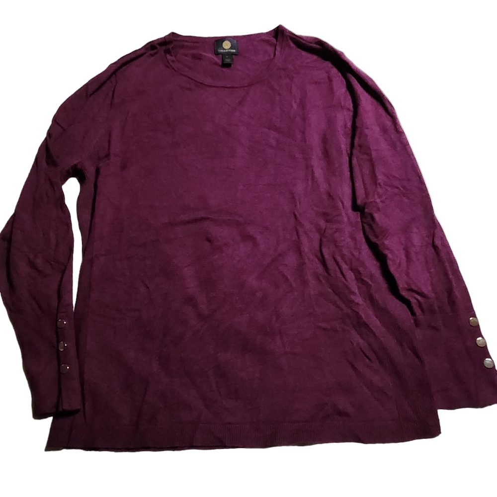 JM Collection Women's Burgundy Sweater w/Gold Buttons on Sleeves Siz XL E28